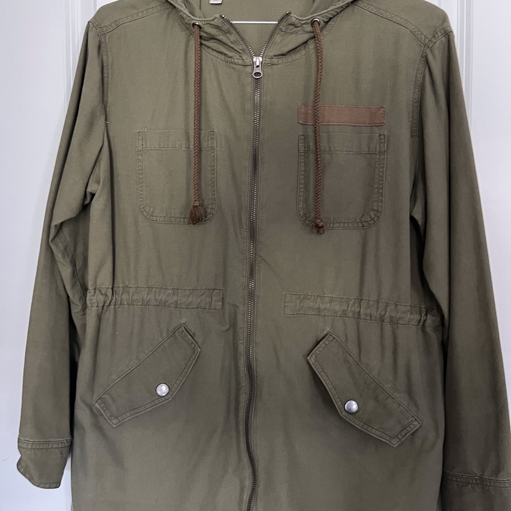 BP Olive Military Hood Cargo Utility Jacket Sz M